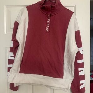 PINK Victoria's Secret Red and White Zip Up Sweater with High Collar